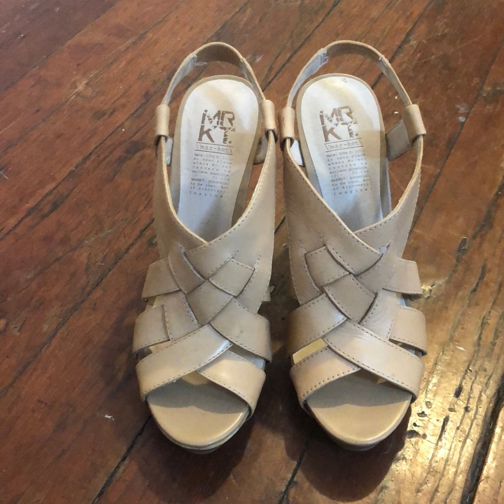 MRKT shoes clay sand leather open toe wedges